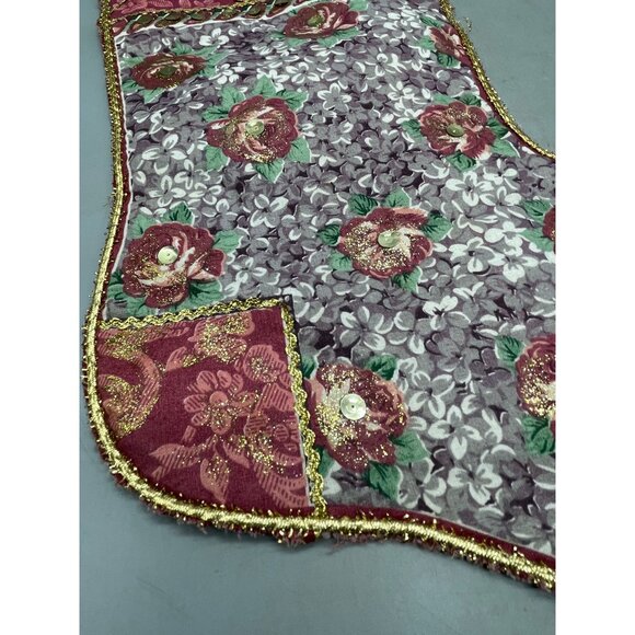 Christmas stocking handmade floral pink purple gold trim embellished sequin READ - Picture 2 of 6